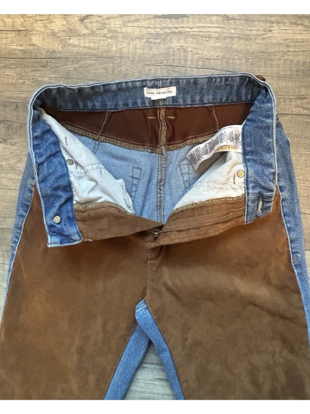 Good American Women's Jeans Icon Mixed Media Denim Faux Suede Size 4/27 western - Picture 3 of 11